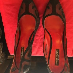 Charles Jourdan Paris Suede Black/Red High Heel